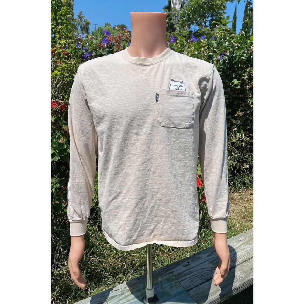 RIPNDIP Long Sleeve T Shirt Light Brown Pocket Cat Men’s Medium